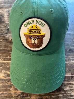 Smokey BearGreen Baseball Cap- unisex, nostalgic, cute comfy& no bad hair days!